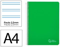 Cuaderno espiral liderpapel A4 witty tapa dura 80h 90gr pauta 2,5mm con margen color verde