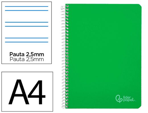 Cuaderno espiral liderpapel A4 witty tapa dura 80h 90gr pauta 2,5mm con margen color verde