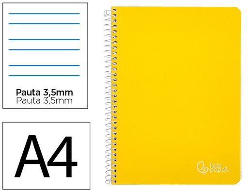 Cuaderno espiral liderpapel A4 witty tapa dura 80h 90gr pauta 3,5mm con margen color amarillo