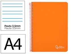 Cuaderno espiral liderpapel A4 witty tapa dura 80h 90gr pauta 3,5mm con margen color naranja