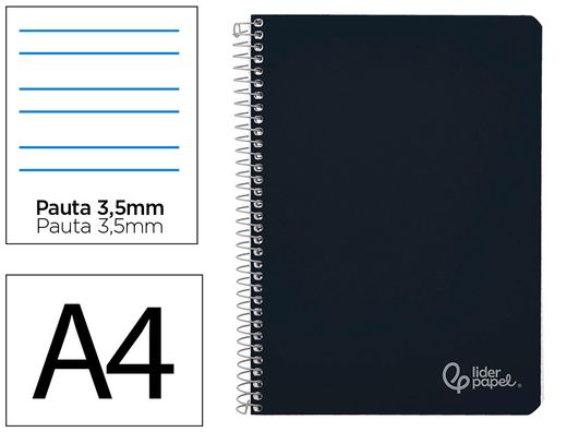 Cuaderno espiral liderpapel A4 witty tapa dura 80h 90gr pauta 3,5mm con margen color negro