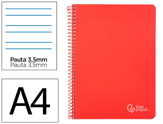 Cuaderno espiral liderpapel A4 witty tapa dura 80h 90gr pauta 3,5mm con margen color rojo