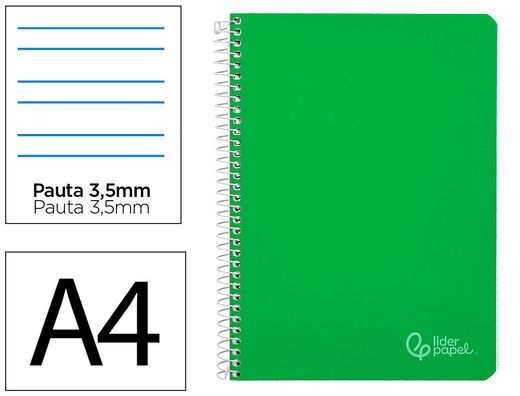 Cuaderno espiral liderpapel A4 witty tapa dura 80h 90gr pauta 3,5mm con margen color verde
