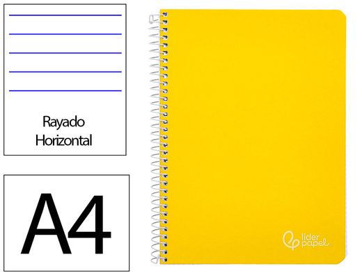 Cuaderno espiral liderpapel A4 witty tapa dura 80h 90gr rayado horizontal con margen color amarillo