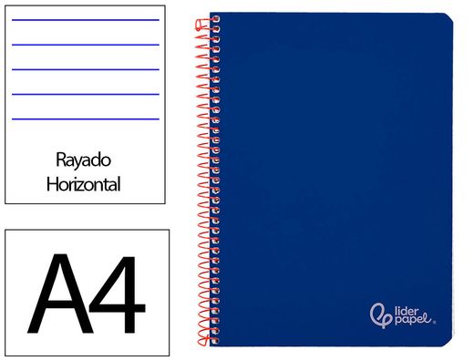 Cuaderno espiral liderpapel A4 witty tapa dura 80h 90gr rayado horizontal con margen color azul oscuro