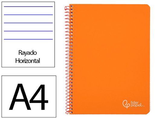 Cuaderno espiral liderpapel A4 witty tapa dura 80h 90gr rayado horizontal con margen color naranja