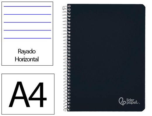 Cuaderno espiral liderpapel A4 witty tapa dura 80h 90gr rayado horizontal con margen color negro