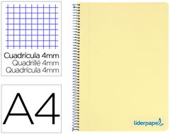 Cuaderno espiral liderpapel a4 wonder tapa plastico 80h 90gr cuadro 4mm con margen color amarillo
