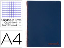 Cuaderno espiral liderpapel a4 wonder tapa plastico 80h 90gr cuadro 4mm con margen color azul marino