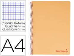 Cuaderno espiral liderpapel a4 wonder tapa plastico 80h 90gr cuadro 4mm con margen color naranja
