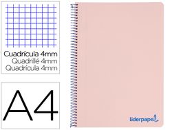 Cuaderno espiral liderpapel a4 wonder tapa plastico 80h 90gr cuadro 4mm con margen color rosa