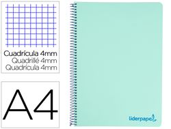 Cuaderno espiral liderpapel a4 wonder tapa plastico 80h 90gr cuadro 4mm con margen color verde
