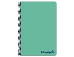 Cuaderno espiral liderpapel a4 wonder tapa plastico 80h 90gr cuadro 4mm con margen color verde