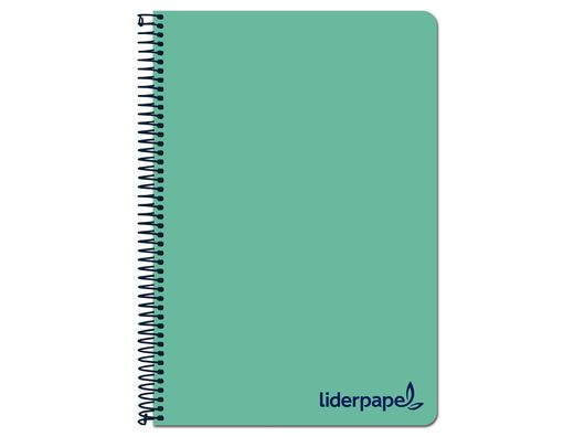 Cuaderno espiral liderpapel a4 wonder tapa plastico 80h 90gr cuadro 4mm con margen color verde