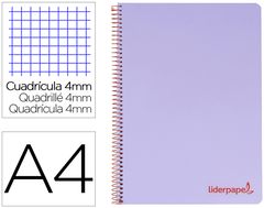 Cuaderno espiral liderpapel a4 wonder tapa plastico 80h 90gr cuadro 4mm con margen color violeta