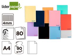 Cuaderno espiral liderpapel A4 wonder tapa plastico 80h 90gr cuadro 4mm con margen colores surtidos