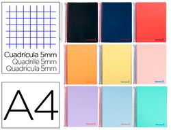 Cuaderno espiral liderpapel a4 wonder tapa plastico 80h 90gr cuadro 5mm con margen colores surtidos