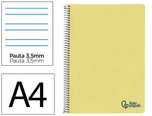Cuaderno espiral liderpapel A4 wonder tapa plastico 80h 90gr pauta ancha 3,5mm con margen color amarillo