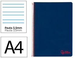 Cuaderno espiral liderpapel A4 wonder tapa plastico 80h 90gr pauta ancha 3,5mm con margen color azul marino