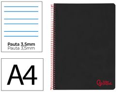 Cuaderno espiral liderpapel A4 wonder tapa plastico 80h 90gr pauta ancha 3,5mm con margen color negro