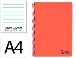 Cuaderno espiral liderpapel A4 wonder tapa plastico 80h 90gr pauta ancha 3,5mm con margen color rojo
