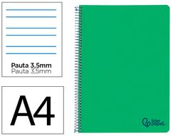 Cuaderno espiral liderpapel A4 wonder tapa plastico 80h 90gr pauta ancha 3,5mm con margen color verde oscuro