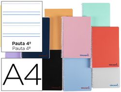 Cuaderno espiral liderpapel a4 wonder tapa plastico 80h 90gr pauta ancha 3,5mm con margen colores surtidos
