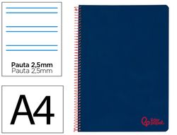 Cuaderno espiral liderpapel A4 wonder tapa plastico 80h 90gr pauta estrecha 2,5mm con margen color azul marino