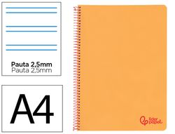 Cuaderno espiral liderpapel A4 wonder tapa plastico 80h 90gr pauta estrecha 2,5mm con margen color naranja