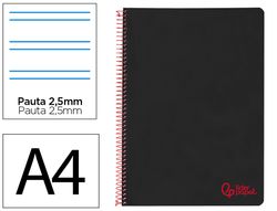Cuaderno espiral liderpapel A4 wonder tapa plastico 80h 90gr pauta estrecha 2,5mm con margen color negro