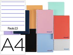 Cuaderno espiral liderpapel a4 wonder tapa plastico 80h 90gr pauta estrecha 2,5mm con margen colores surtidos
