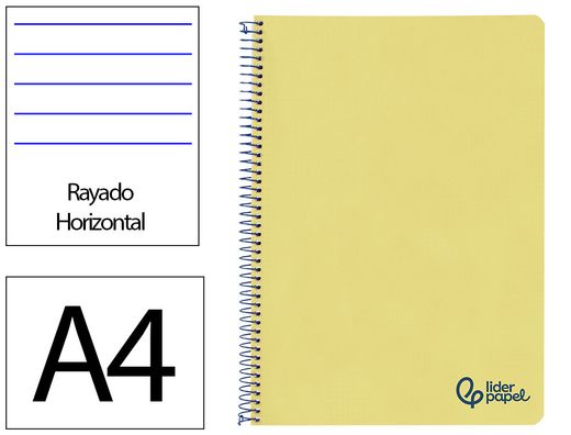 Cuaderno espiral liderpapel A4 wonder tapa plastico 80h 90gr rayado horizontal con margen color amarillo