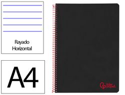 Cuaderno espiral liderpapel A4 wonder tapa plastico 80h 90gr rayado horizontal con margen color negro
