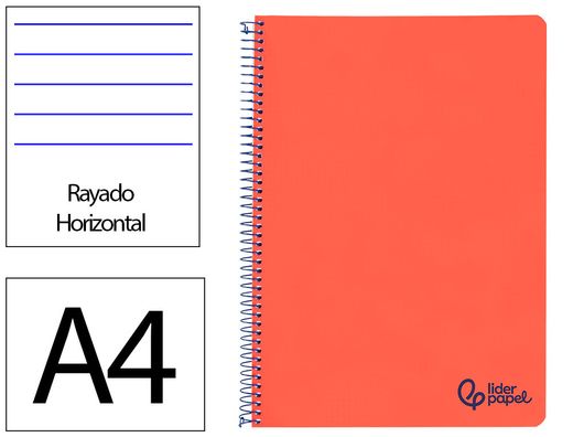 Cuaderno espiral liderpapel A4 wonder tapa plastico 80h 90gr rayado horizontal con margen color rojo