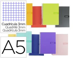Cuaderno espiral liderpapel a5 crafty tapa forrada 80h 90 gr cuadro 3 mm con margen colores surtidos