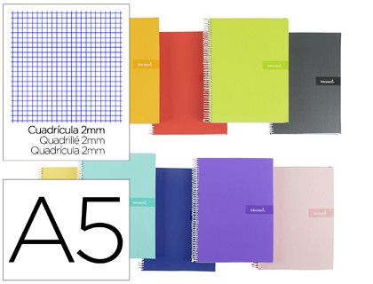 Cuaderno espiral liderpapel a5 crafty tapa forrada 80h 90 gr milimetrado 2mm colores surtidos