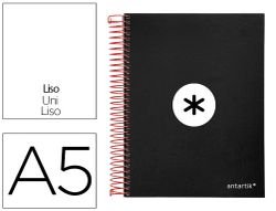 Cuaderno Espiral Liderpapel A5 Micro Antartik Tapa Forrada 120 H 90G Liso con Bandas 6 Taladros Color Negro