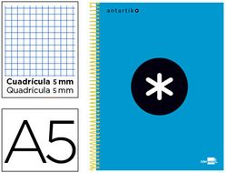Cuaderno Espiral Liderpapel A5 Micro Antartik Tapa Forrada 120H 90 gr Cuadro5Mm 5 Bandas 6 Taladros Color Azul