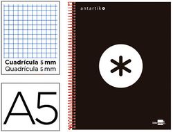 Cuaderno Espiral Liderpapel A5 Micro Antartik Tapa Forrada 120H 90 gr Cuadro5Mm 5 Bandas 6 Taladros Color Negro