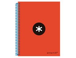 Cuaderno Espiral Liderpapel A5 Micro Antartik Tapa Forrada 120H 90 gr Cuadro5Mm 5 Bandas 6 Taladros Color Rojo