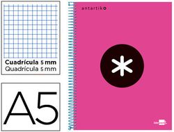 Cuaderno Espiral Liderpapel A5 Micro Antartik Tapa Forrada 120H 90 gr Cuadro5Mm 5 Bandas 6 Taladros Color Rosa