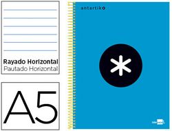 Cuaderno Espiral Liderpapel A5 Micro Antartik Tapa Forrada 120H 90 gr Horizontal 5 Bandas 6 Taladros Color Azul