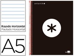 Cuaderno Espiral Liderpapel A5 Micro Antartik Tapa Forrada 120H 90 gr Horizontal 5 Bandas 6 Taladros Color Negro