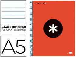 Cuaderno Espiral Liderpapel A5 Micro Antartik Tapa Forrada 120H 90 gr Horizontal 5 Bandas 6 Taladros Color Rojo.