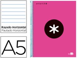 Cuaderno Espiral Liderpapel A5 Micro Antartik Tapa Forrada 120H 90 gr Horizontal 5 Bandas 6 Taladros Color Rosa