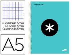 Cuaderno espiral liderpapel a5 micro antartik tapa forrada 120h 90 gr cuadro 5 mm 5 band6 taladros color menta