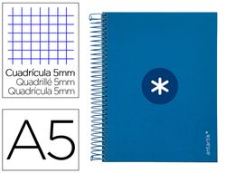 Cuaderno espiral liderpapel a5 micro antartik tapa forrada 120h 90 gr cuadro 5mm 5 banda6 taladros color azul oscuro