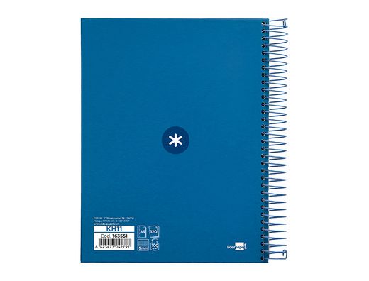 Cuaderno espiral liderpapel a5 micro antartik tapa forrada 120h 90 gr cuadro 5mm 5 banda6 taladros color azul oscuro