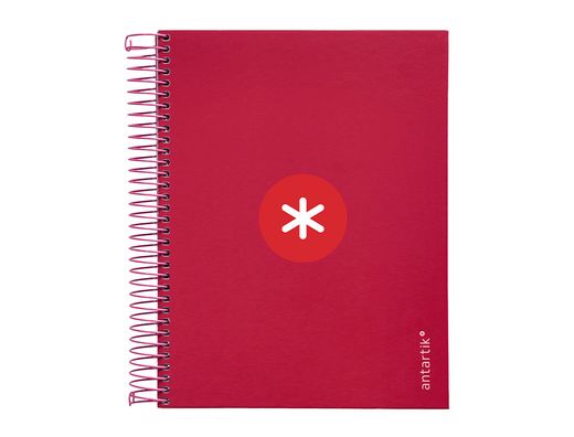 Cuaderno espiral liderpapel a5 micro antartik tapa forrada 120h 90 gr cuadro 5mm 5 banda6 taladros color frambuesa