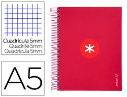 Cuaderno espiral liderpapel a5 micro antartik tapa forrada 120h 90 gr cuadro 5mm 5 banda6 taladros color frambuesa